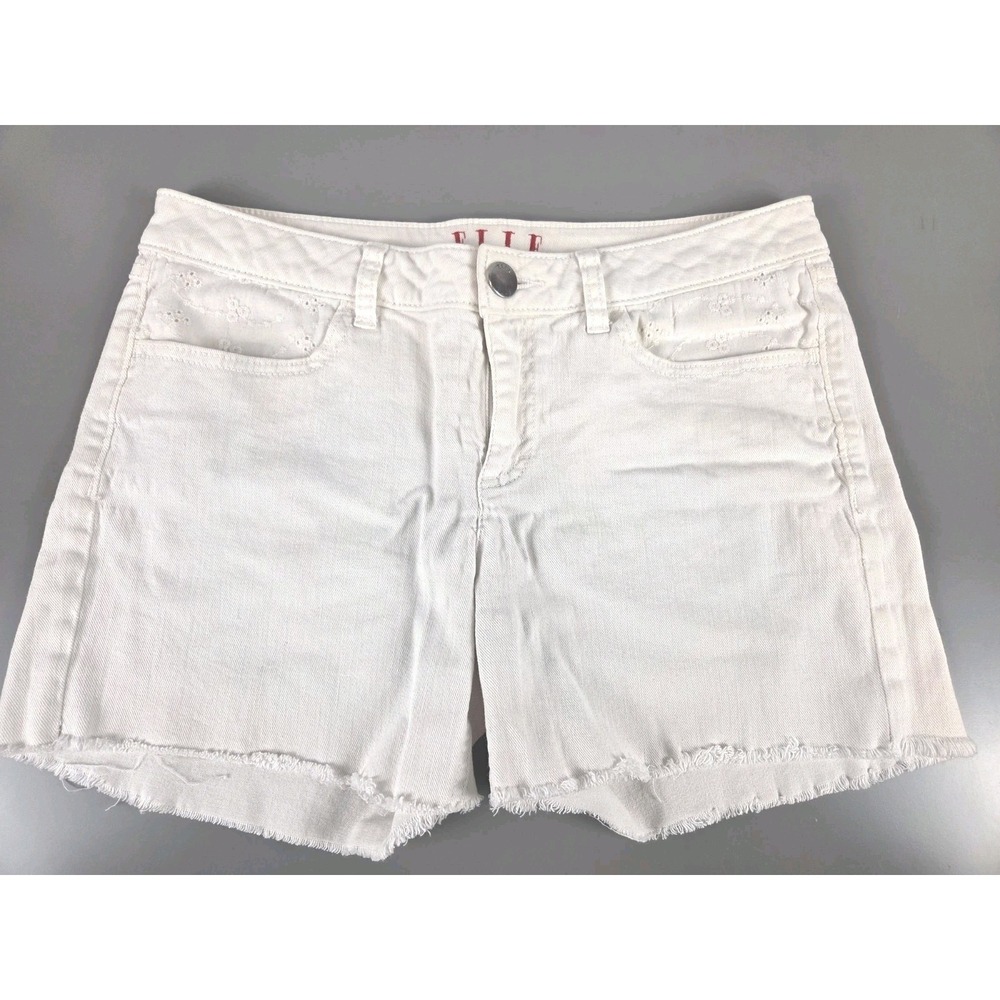 Elle Paris Women's White Denim Cutoff Shorts Size 8 Eyelet Pocket 30 in X 4 in
